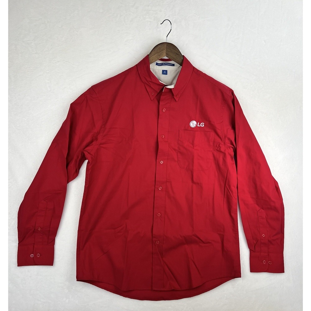 Port Authority LG Men's Long Sleeve Red Button Down Shirt‎ Medium